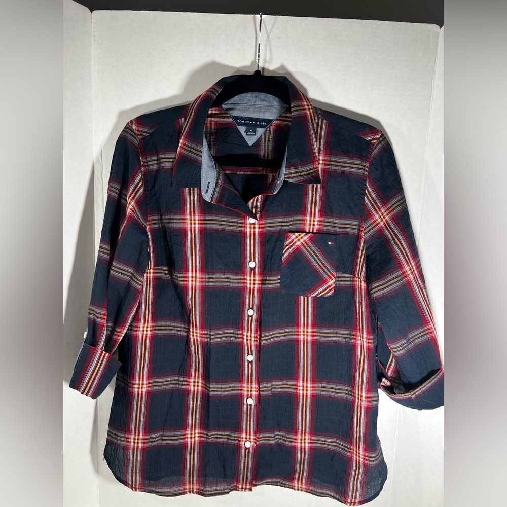 Tommy Hilfiger Red and Navy Plaid Shirt